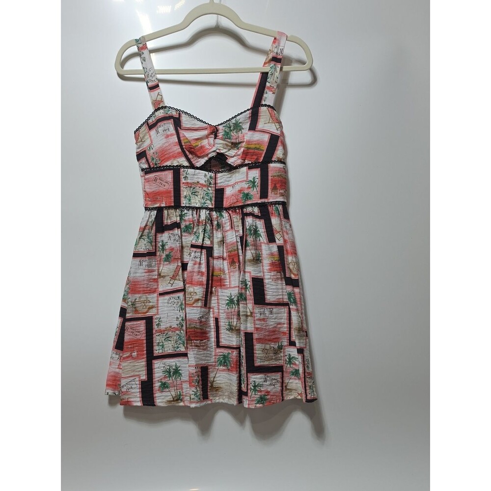 Tagged Junior US size S. Summer Tropical Print Dress - Coral, Black, Green